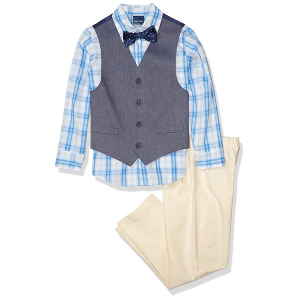 Nautica Boys' Little 4-Piece Set with Dress Shirt, Bow Tie, Vest, and Pants, oxford yellow, 5