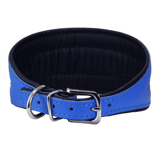 Dogs My Love Real Leather Extra Wide Padded Tapered Dog Collar (16.25"-18.75" Neck; 3" Wide, Blue)