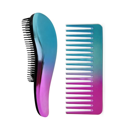 Detangle Hair Brush and Wide Tooth Comb Set, Lanboo Hair Brush Set, Easy to Hold Detangler Hairbrush and Detangling Comb for Women and Kids, for Wet or Dry, Fine, Curly, Thick, Afro Hair