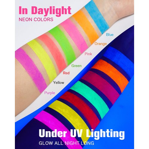 Creamify 7 Pcs Glow in the Dark Face Paint, Black Light Neon Face & Body Paint, Halloween Masquerade Makeup Sticks, Fluorescent Crayons Kit for Kids & Adults