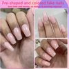 AddFavor 300pcs Coffin Press on Nails Medium Fake Nails Nude Pink Nails Glossy Ballerina Square Nail Press on Acrylic False Nail for Women Girls