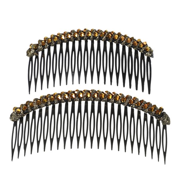 VOCOSTE 2pcs Rhinestone Side Hair Comb, 20 Teeth and 24 Wide Teeth Side Combs, Faux Crystal Plastic Slide Combs for Women's Fashion Accessories, Champagne