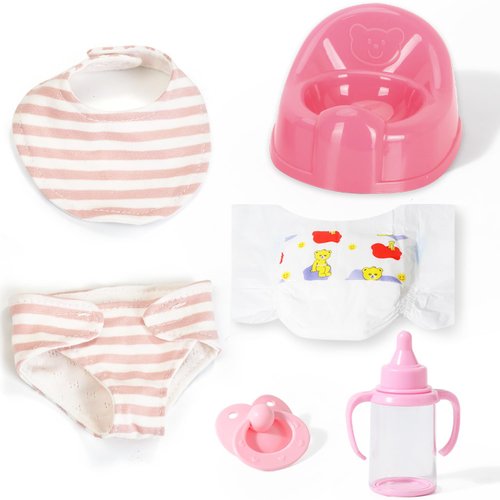 eDollable Realistic Baby Doll Accessories Set Toys for 12 inch Dolls Includes Doll Potty, Bib,Pacifier,Diaper and Feeding Bottle Perfect for Kids, Toddlers, and Girls