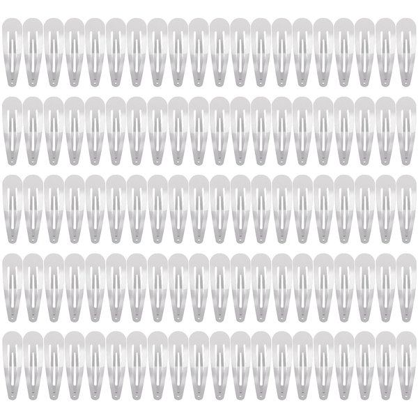 100Pcs Snap Hair Clips, Sublaga 2 Inch Bend Hair Clips, Metal Barrettes, No Slip Cute Solid Candy Color Hair Accessories for Girls, Women, Kids Teens or Toddlers (100pcs Silver)