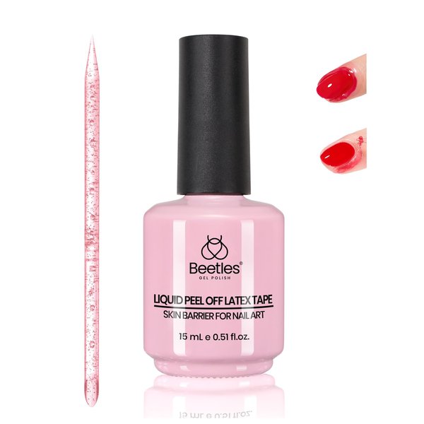 Beetles Gel Polish 15ml Latex Liquid Nail Peel off Cuticle Guard for Nail Polish with Plastic Nail Care Stick for Nail Art Air-Dry Liquid Latex Barrier Protector Nails Design