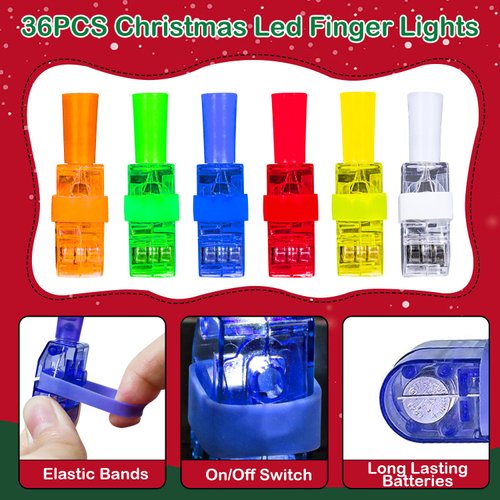 COKOKA Christmas Party Favors, 36PCS LED Light Up Finger Lights Party Supplies, Glow in the Dark Christmas Toys Bulk for Stocking Stuffers, Christmas Classroom Prizes Non Candy Gift