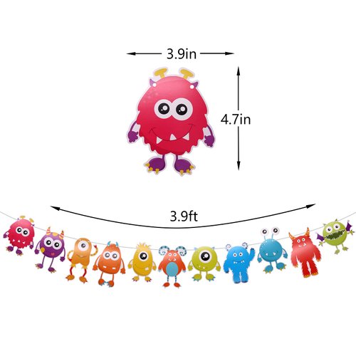 Little Monster Banner for Monster Theme Birthday Party Decorations, Baby Shower Party Supplies, Cartoon Monster Garland