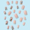 Foccna 24pcs Pink Fake Nails Square French Tip Press on Nails Medium Glossy Blue False Nail Tips Artificial Finger Manicure for Women