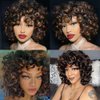 YOSILADY Brown Curly Wigs for Black Women Short Curly Wig with Bangs Soft Loose Curly Wigs for Women Synthetic Fiber Glueless Hair for Daily (Brown)