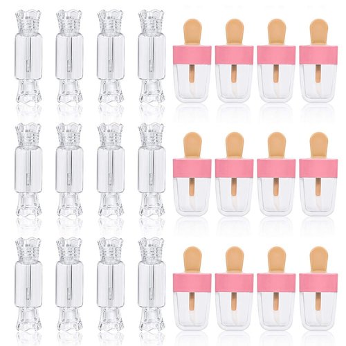 24PCS Lip Gloss Tubes - Candy Ice Cream Shape Lip Gloss Containers Empty - Refillable Clear Lipgloss/Lip Balm Containers for Girls Women DIY Cosmetics (12 candy and 12 ice cream)