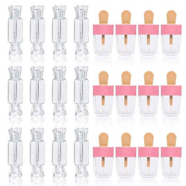 24PCS Lip Gloss Tubes - Candy Ice Cream Shape Lip Gloss Containers Empty - Refillable Clear Lipgloss/Lip Balm Containers for Girls Women DIY Cosmetics (12 candy and 12 ice cream)