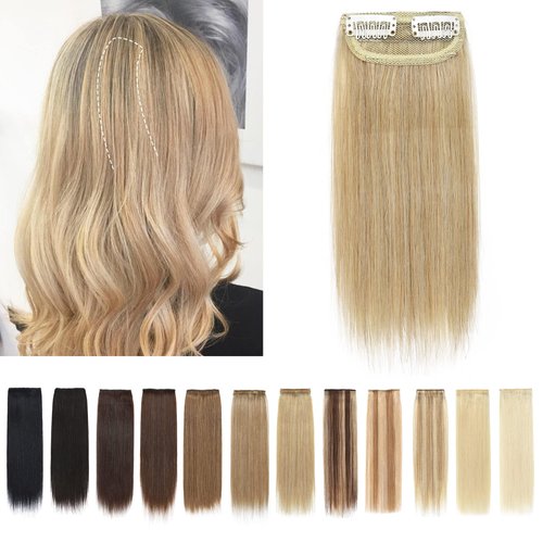 SEGO Short Hair Extensions Clip in Human Hair 8 Inch Hairpiece Human Hair Toppers for Women With Thinning Hair Adding Hair Volume -1 Pcs 12g Natural Blonde
