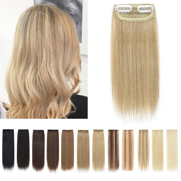 SEGO Short Hair Extensions Clip in Human Hair 8 Inch Hairpiece Human Hair Toppers for Women With Thinning Hair Adding Hair Volume -1 Pcs 12g Natural Blonde
