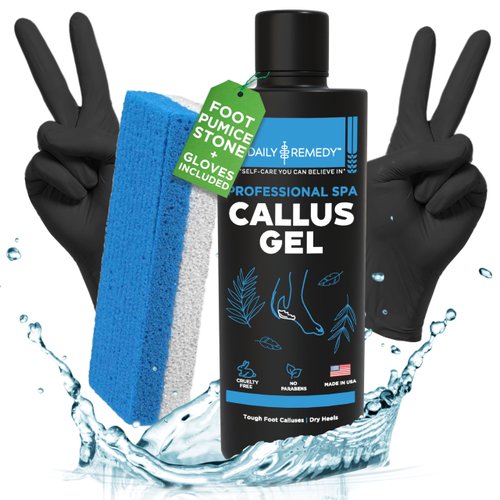 Foot Callus Remover Gel Set - Professional Callus Remover for Feet Gel - Calloused Feet Remover Gel - Feet Callus Remover for Smooth Feet & Cracked Heels - 8oz with Pumice Stone - Made in USA