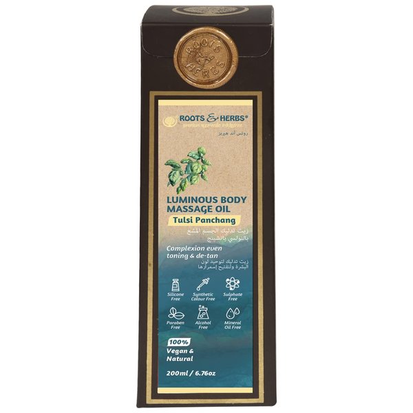 ROOTS AND HERBS Ayurvedic Tulsi Panchang Body Massage Oil 6.7 FL Oz