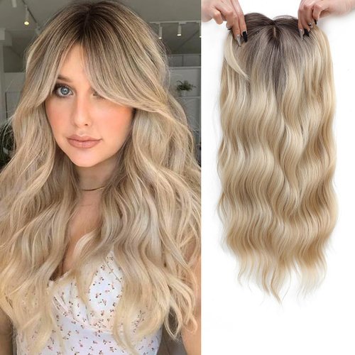 PANEWAY Hair Toppers For Women 20inch Long Wavy Curly Hair Topper Ombre Blonde With Dark Root Clip In Synthetic Wiglets Hair Pieces For Women
