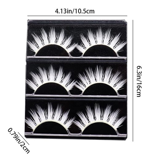 3 Pair False Eyelashes White Fake Eyelashes Natural False Lashes for Cosplay Party Stage Performance