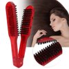 Clamp V-Shaped Hair Straightening Brush - Double-Sided Anti-Static Styling Comb for Hairstyling - Hairdressing Tool for Women, Men, Home and Barber Shop (Red)