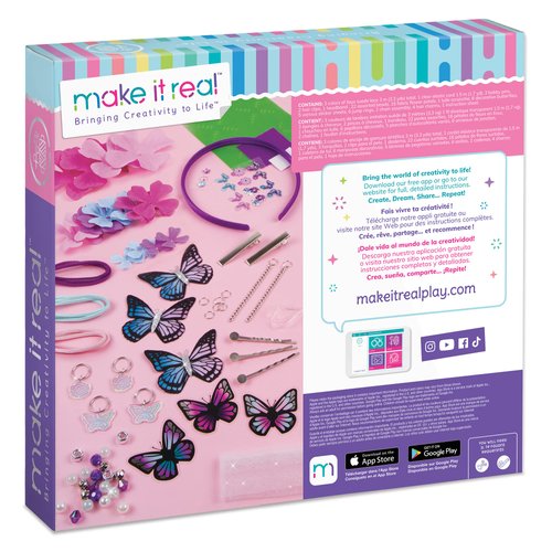 Make It Real: Crown Of Enchantment - DIY Jewelry Kit, Create Up To 12 Eye-Catching Charm Hair Accessories, Butterflies, 73 Pieces, All-In- 1 DIY KIT, Tweens & Girls, Arts & Crafts, Kids Ages 8+