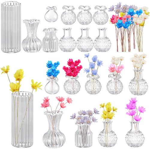 35 Pcs Miniature Dollhouse Accessories 10 Miniature Vase Model 25 Fake Miniature Flower Toys Tiny Houses Accessories Decoration DIY Micro Landscape Dollhouse Decoration Accessories