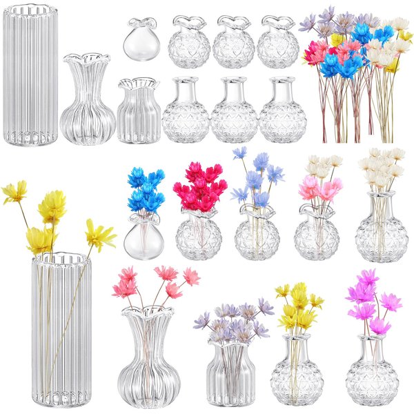 35 Pcs Miniature Dollhouse Accessories 10 Miniature Vase Model 25 Fake Miniature Flower Toys Tiny Houses Accessories Decoration DIY Micro Landscape Dollhouse Decoration Accessories
