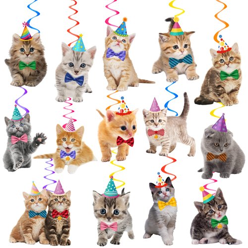 20Pcs Cat Hanging Swirls Decorations Cat Kitten Birthday Party Decorations Baby Cat Swirl Decorations for Cat Lover Kids Pet Cat Theme Birthday Party Pet Adoption Party Supplies