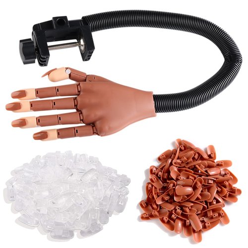Fcozpjk Practice Hand for Acrylic Nails, Flexible Adjustable Fake Hand, Nail Mannequin Hand with 200PCS Nail Tips, Nail Art Beginner Kit Training Tools