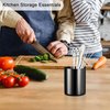 Imslery Black Round Stainless Steel 304 Pen Holder, Desk Pencil Organizer, Makeup Brush Storage, Kitchen Cutlery Holder, Multi-Purpose Office and Home Accessory