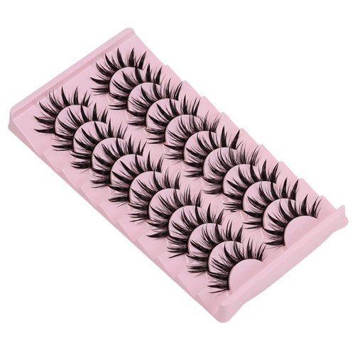 DSLONG 10 Pairs Manga Lashes Wet Look Lashes Effect Cat Eye Lashes Extension Spiky Mink Lashes Japanese Cosplay Styles Anime Fake Eyelashes Reusable