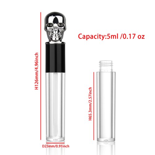 COSIDEA 8pcs Empty Round 5ml 0.17oz Silver skull lip gloss tubes with wand fancy Lipgloss tube containers for lip oil packing