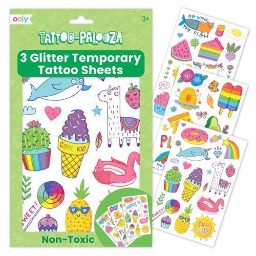 OOLY Tattoo-Palooza Over 50 Safe Non-Toxic Temporary Tattoos for Kids, Fake Tattoos as Party Favors for kids 4-8, Goodie Bag Stuffers for Birthday Party Supplies [Cute Doodle World]