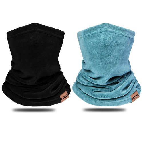 2 PCS Kids Neck Warmer Gaiter Winter Fleece Neck Cover Balaclava Windproof Face Cover Mask for Ski Motorcycle Black,Blue