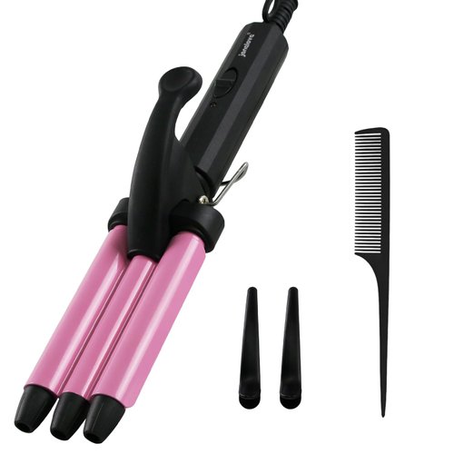 Mini Hair Crimper, janelove 1/2 Inch Beach Waves Curling Iron, Hair Waver for Short & Medium Hair with 3 Ceramic Barrels, Home and Travel Friendly Crimper Hair Tool, Dual Voltage, 392℉ Fast Heating
