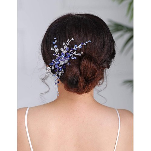Denifery Blue Bridal Hair Comb Sapphire Blue Crystal Hair Comb Wedding Navy Blue Rhinestone Royal Blue Hair Comb Wedding Hair Piece for Women and Girls