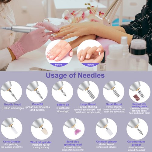 35000 RPM Portable Nail Drill, Cadrim Electric Nail File, Cordless Nail Drill, Rechargeable Electric Professional Efile Nail Drill Machine Set for Acrylic Nails, Polishing, Manicure Pedicure Tool