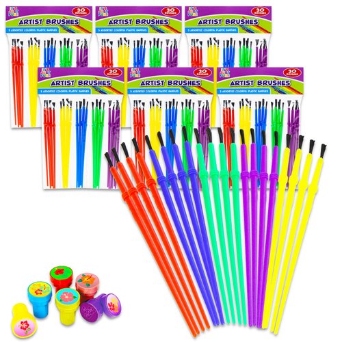 Bulk Paint Brushes Classroom Set - Bundle of 180 Pcs Plastic Paint Brushes, Arts and Crafts School Classroom Supplies | Kids Paint Brushes Bulk