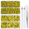 LPBeads 6400 Pieces Lemon Yellow Hotfix Rhinestones Flat Back 5 Mixed Sizes Crystal Round Glass Gems with Tweezers and Picking Rhinestones Pen