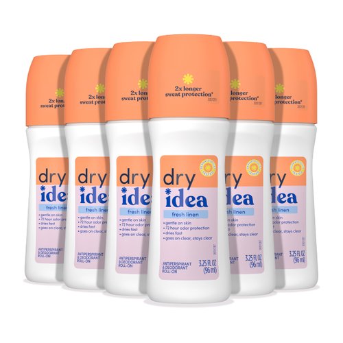 Dry Idea Roll-On Deodorant & Antiperspirant | 2X Longer Sweat Protection | 72-Hour Odor Protection | Gentle on Skin | Fresh Linen Scent, 3.25 oz. (6 count)