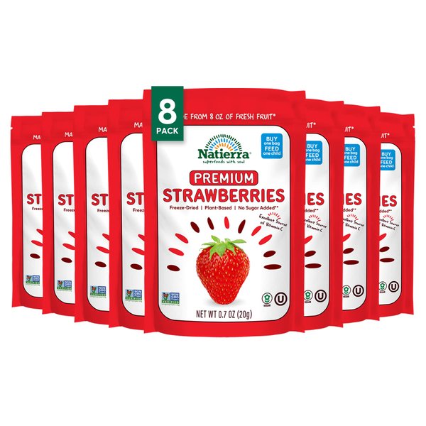 NATIERRA Premium Freeze-Dried Strawberries | Non-GMO & Vegan | 0.7 Ounce (Pack of 8)