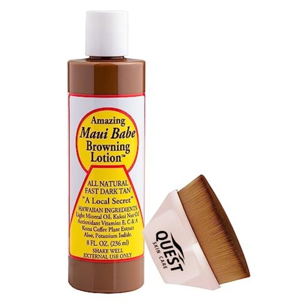 Amazing Maui Babe Browning Lotion 8oz - Maui Babe Tanning Lotion with Kabuki Flat Top Brush - Maui Tanning Lotion