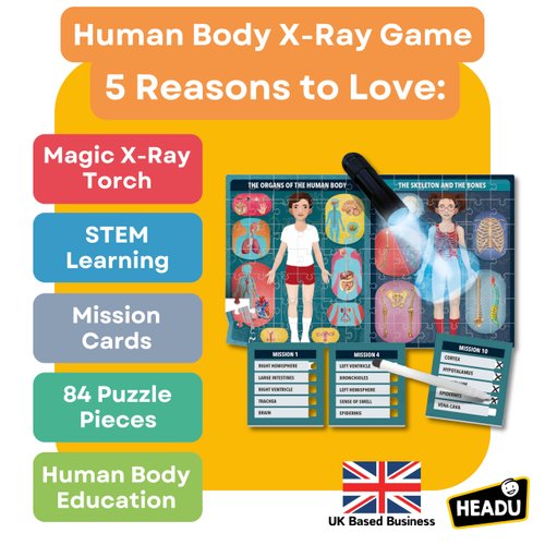 Headu The Human Body Under X-Ray, Educational Toys for Boys and Girls Ages 6-10 Years Old, Kids Learning Toys, Teacher Homeschool Supplies, Birthday