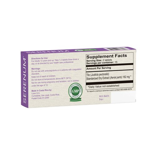 Lisanatura SERENUM Herbal Supplement Calm Sleep Tablets Sugar Free Gluten Free Lactose Free (30 Count)