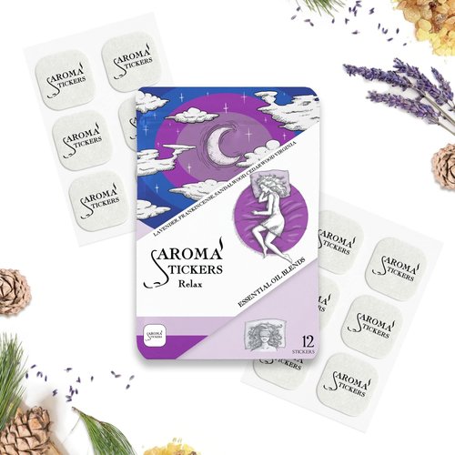 Aroma Stickers Original Blend RELAX Edition- 100% Natural Essential Oil Scented Mask Stickers for Face Mask & Pillow (12 Stickers/pc) -Personal Aroma/Relaxing (Pack of 1)