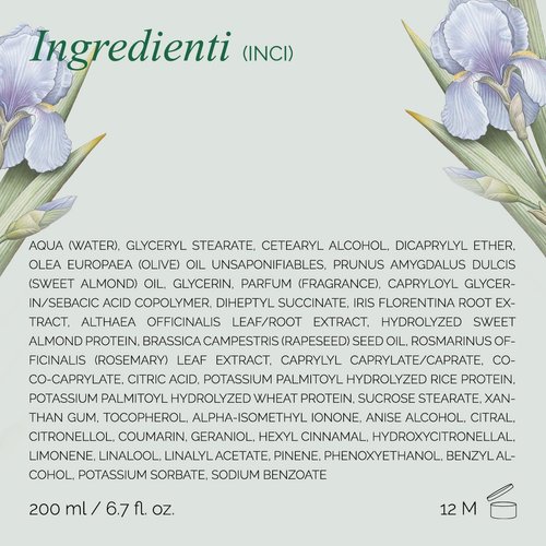 L’Erbolario Iris Body Cream - Moisturizer for Dry Skin - With Iris Flower, Almond Oil, and Marshmallow Extracts - Rich, Buttery Hydration - 10.1 oz