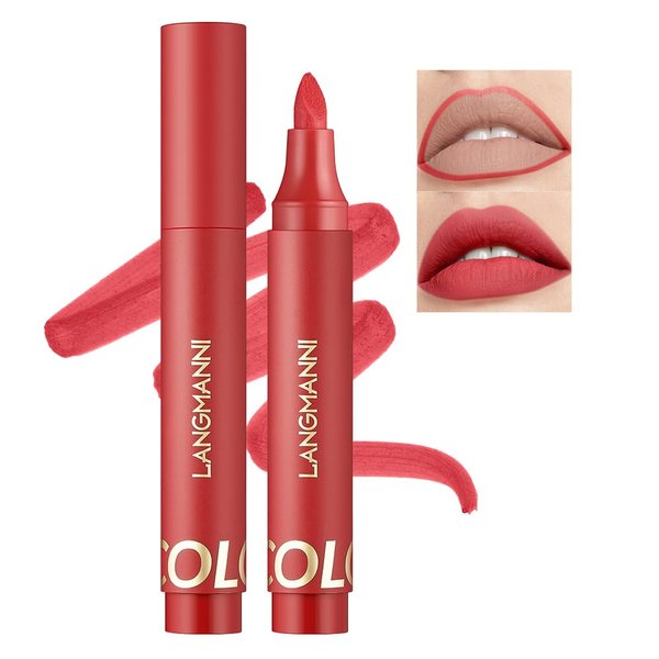 AKARY Lip Stain Lip Tint Marker, Waterproof Liquid Lipstick Makeup, Hydrating Long-lasting Matte Lip Color, Smudge Proof Natural Finish, Precise Chisel Tip Marker, Lip Liner and Lipstick 2-in-1, 01