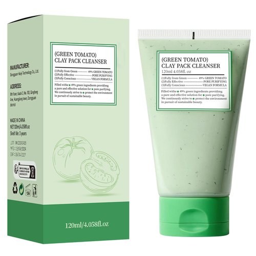 Green Tomato Clay Mask Cleanser, Deep Cleansing & Hydrating Face Mask for Sebum and Clogged Pore Care, Exfoliation, with 49% Green Tomato Extract, 4.23 fl.oz