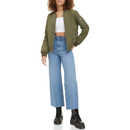 Levi's Women's Poly Bomber Jacket with Contrast Zipper Pockets, Army Green, Small