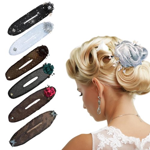 6PCs 2024 New Hand Embroidered Flowers Deft Bun Hair Twister, Lazy Hair Bun Clip, Flower Bun Twist Tool, Easy Bun Maker for Long & Thick Hair, Ball Hair Clip Flower Hair Bun Roller Clip