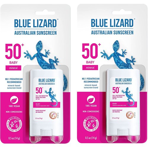 Blue Lizard BABY Mineral Sunscreen Stick with Zinc Oxide, SPF 50+, Water Resistant, UVA/UVB Protection - Easy to apply, Fragrance Free.5 oz (Pack of 2)