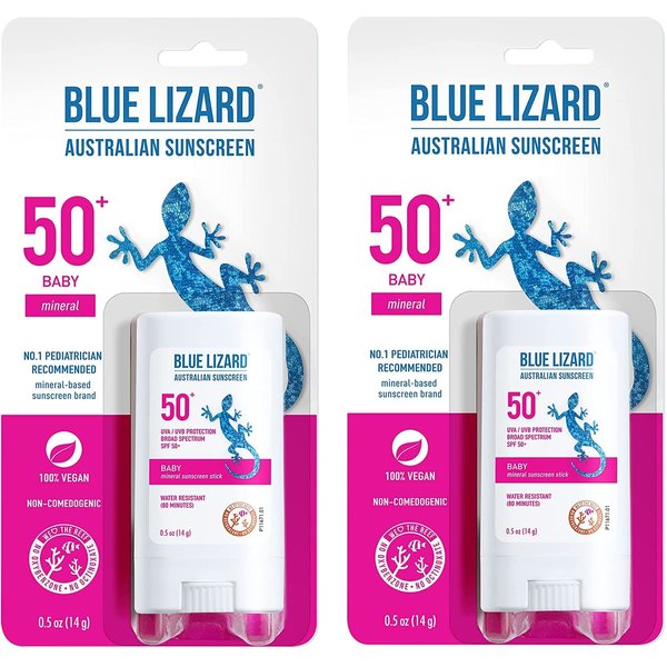 Blue Lizard BABY Mineral Sunscreen Stick with Zinc Oxide, SPF 50+, Water Resistant, UVA/UVB Protection - Easy to apply, Fragrance Free.5 oz (Pack of 2)